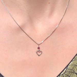 Garnet heart silver necklace